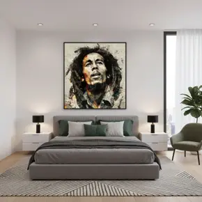 Bob Marley wall art in a bedroom