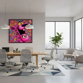 Pink Panther wall art in an office