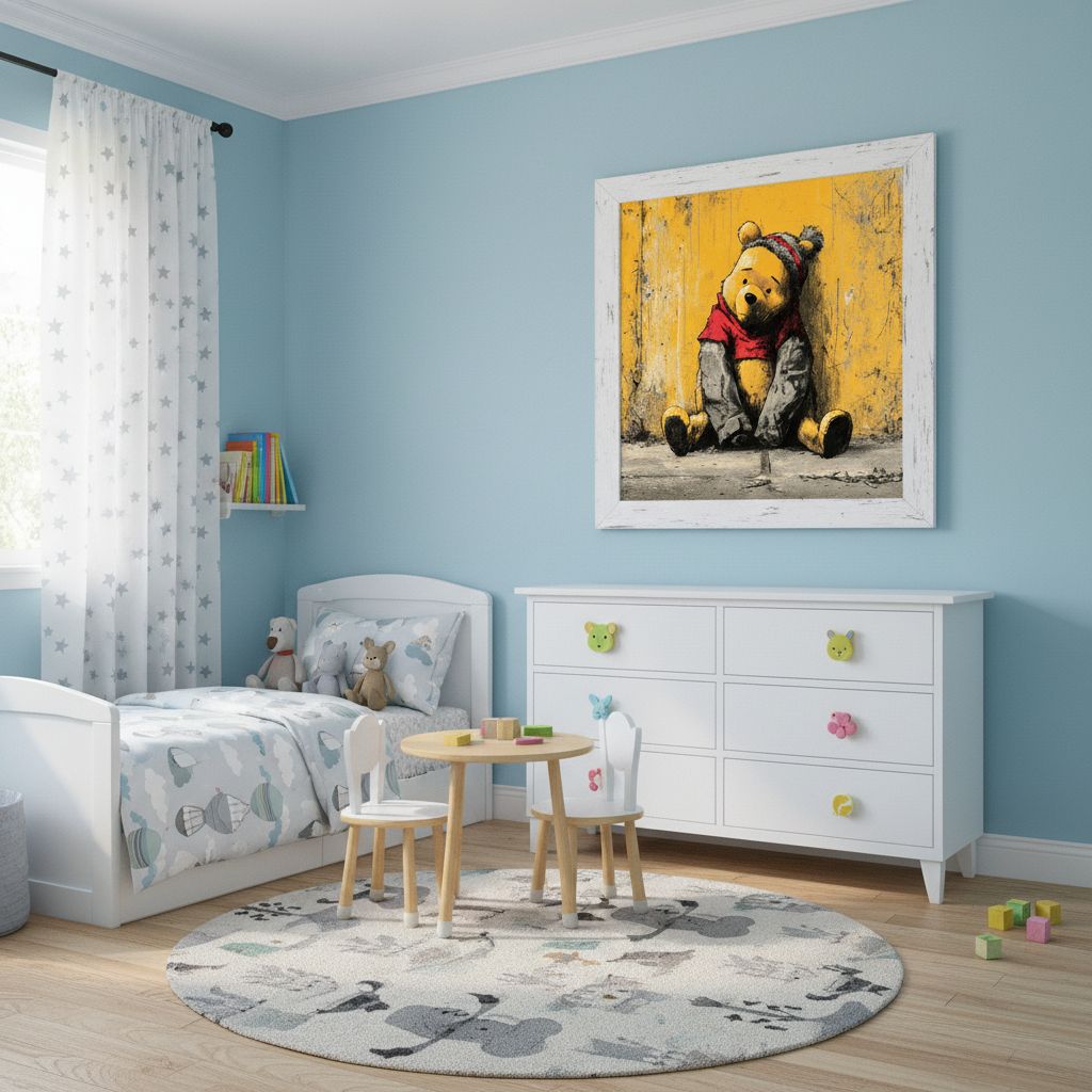 Winnie the Pooh street art canvas in a children's bedroom