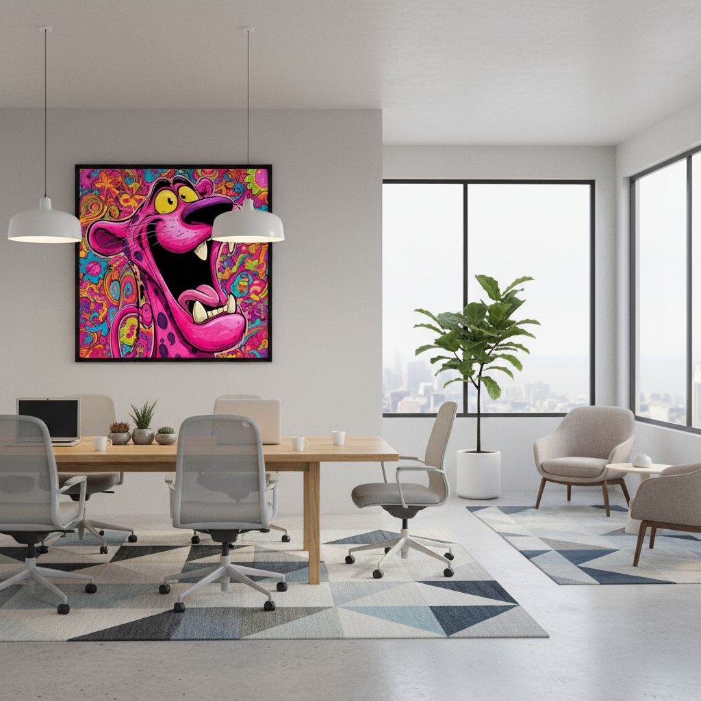 Pink Panther wall art in an office
