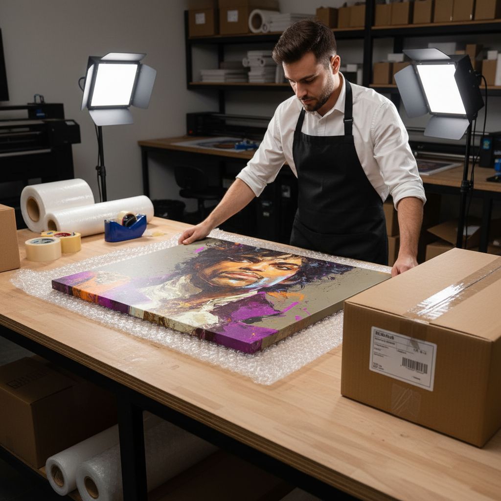 Canvas being carefully packaged at Pixel8 studio
