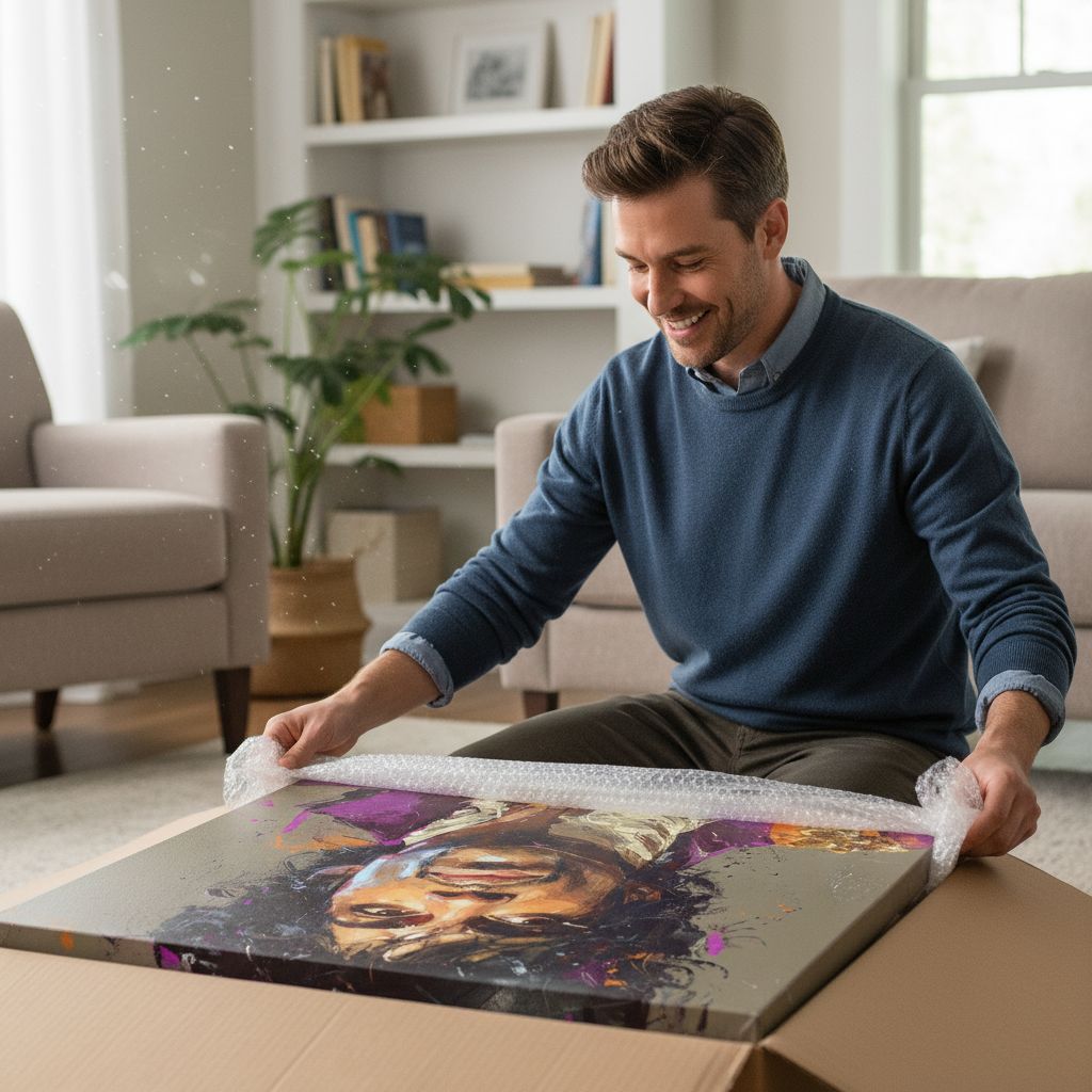 Customer unboxing their Pixel8 canvas art